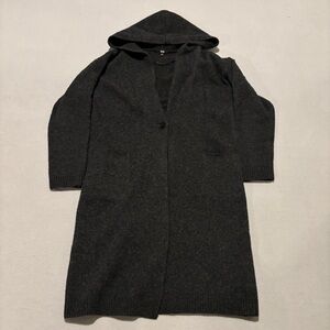 Uniqlo Wool‎ Jacket Long Coats Size Small Black Hooded Fall Outdoor Wool Blend